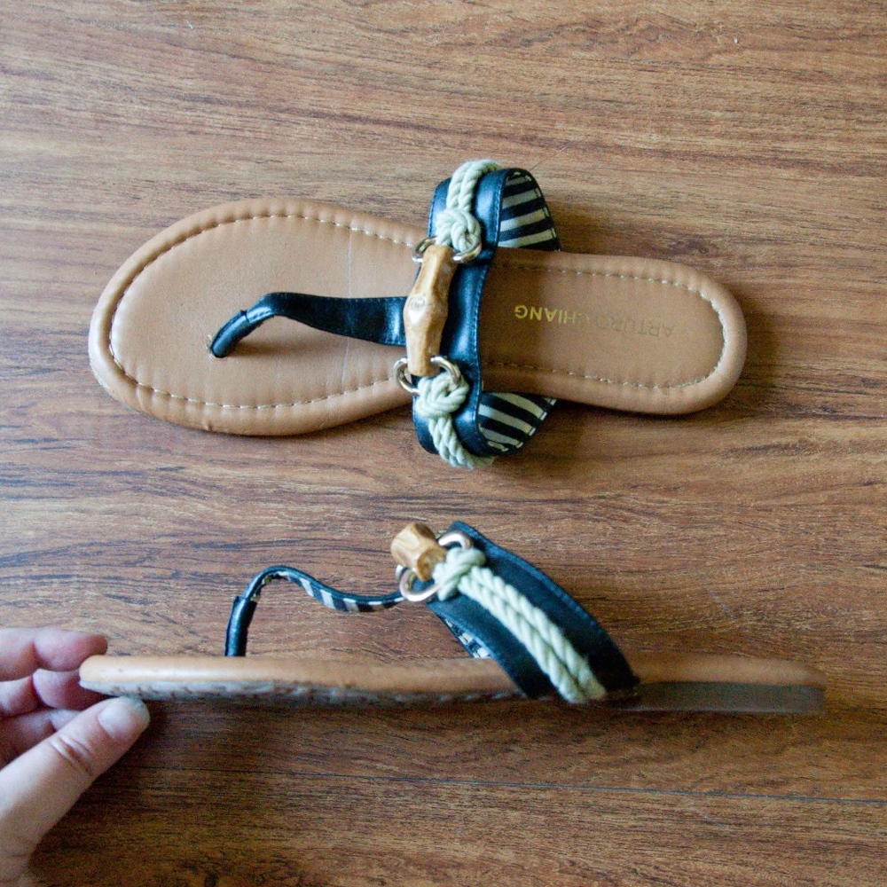 Arturo Chaina Nautical & Bamboo Black Sandals